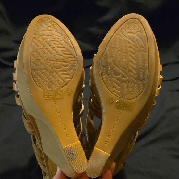 Gianni Bini Tan and Gold Wedge Sandals - Picture 4 of 7